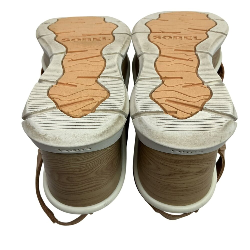 Sorel Joanie lll Slingback Wedge Leather Platform Sandals Womens 7.5 Beige - Picture 8 of 13